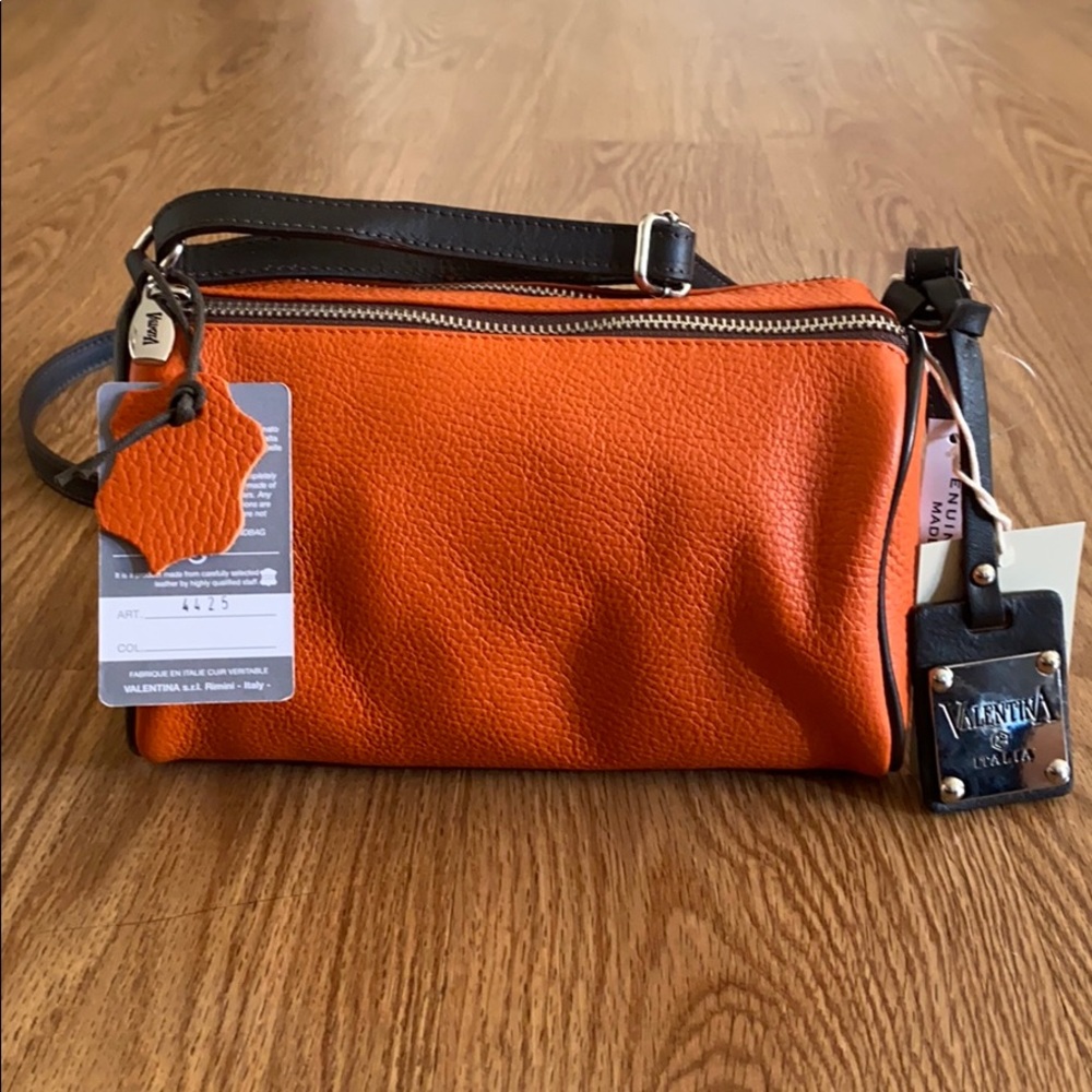 Orange Valentina Genuine Leather Shoulder Purse